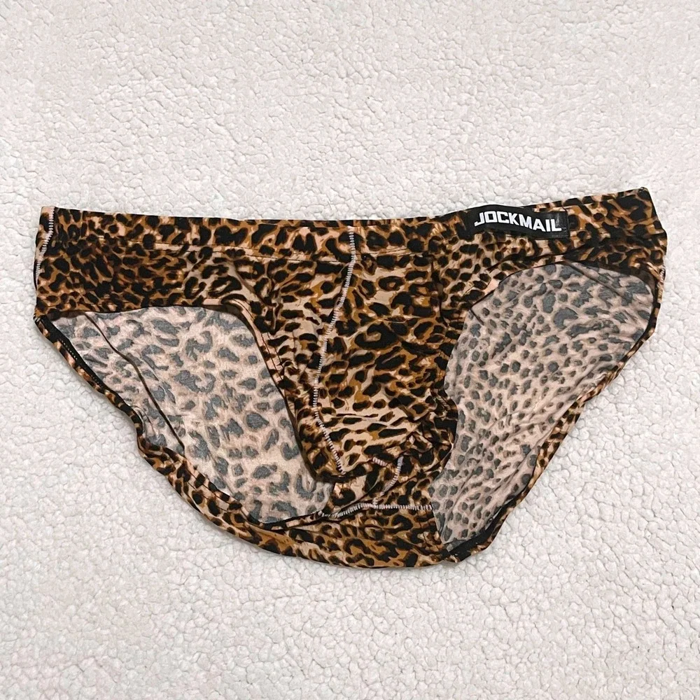JOCKMAIL Medium (27-30) Mens Leopard Print Low Rise Briefs Brown Cheetah JM394